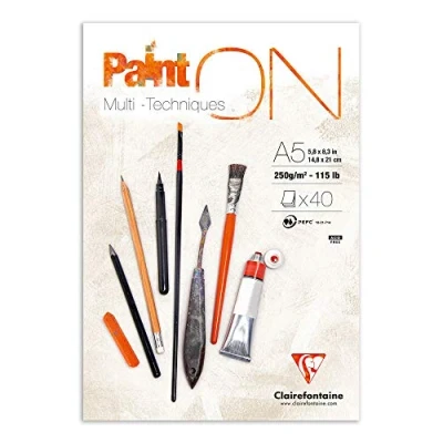 Imagen de Clairefontaine 96538C PaintON Bonded Block 40 hojas Papel de dibujo multitécnico grano muy ligero Blanco A5 14,8x21 cm 250g