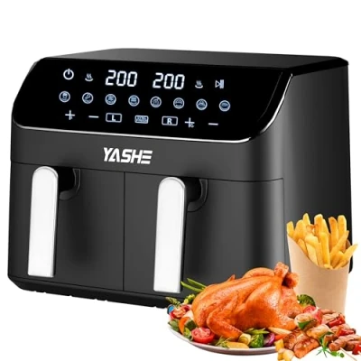 Imagen de YASHE Freidora de Aire con Compartimento Doble, 9L Dual Air Fryer Función SYNC, 8 en 1 Preajustes Cocción Pantalla Táctil Aire, Rápida y Saludable Sin Aceite