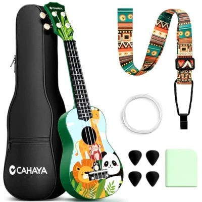 Imagen de CAHAYA Soprano Ukelele Para Niños De Cuatro Cuerdas 21 Pulgadas Madera Tilo Ideal Como Regalo Incluye Bolsa Transporte, Zoo
