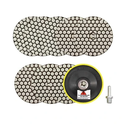 Imagen de Almohadillas Pulido Diamante Seco 4&quot;/100mm 8piezas Grano 50x3/100x3/200x2 Discos con M14 Plato Apoyo+Adaptador para Granito Mármol Piedra Artificial Cuarzo Amoladora Angular SANLEETEK