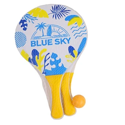Imagen de Blue Sky 2 Raquetas de Playa Pelota Juego Raqueta 040719J Amarillo Madera 38 cm x 24 Juguete para Niños y Adultos al Aire Libre A Partir 3 años