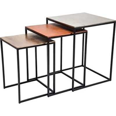 Imagen de Kare Design Mesa auxiliar Loft, cuadrada, Vintage, 41x41cm, 3 mesas, 52x41x41cm, alumiio, marrón, aluminio, sala de estar