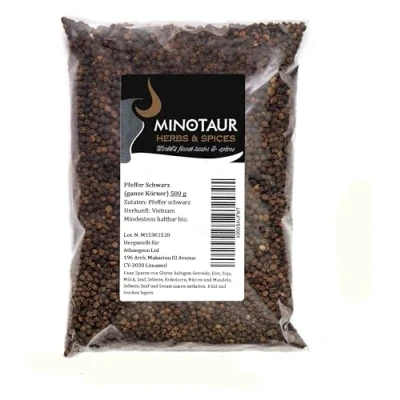 Imagen de Minotaur Spices pimienta negra Granos de enteros 2 x 500g (1 Kg)