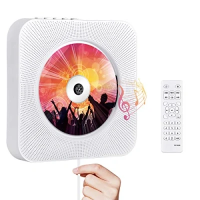 Imagen de Reproductor de CD Portátil con Bluetooth, Qoosea Música Montaje en Pared, Altavoz HiFi Incorporado Admite Radio FM Tarjeta TF Conector 3,5 mm Entrada/Salida Auxiliar