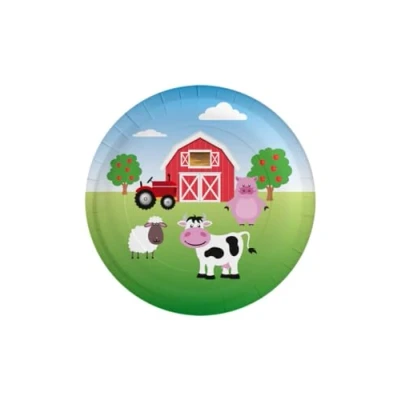 Imagen de PD Party: platos de papel con diseño granja, 8 piezas Vajilla desechable para cumpleaños infantiles Encantadores estampado jungla 22,6 x cm