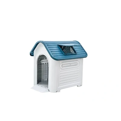 Imagen de Lanco Caseta para Perros Grandes con Techo Solar Ajustable. Uso Interior y Exterior respiraderos. Material Resistente. 109x84x97cm. Azul Blanco.