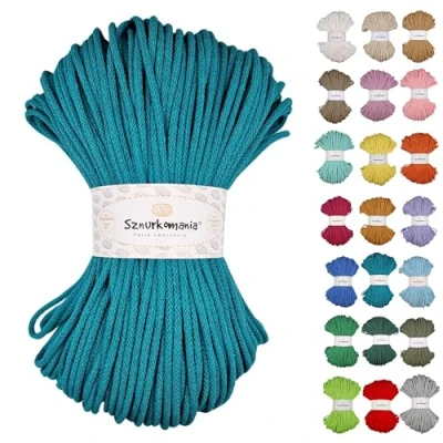 Imagen de Sznurkomania cordón de algodón trenzado (5 mm, 100 m, 46 colores, ganchillo, macramé, hilo premium, cuerda macramé)