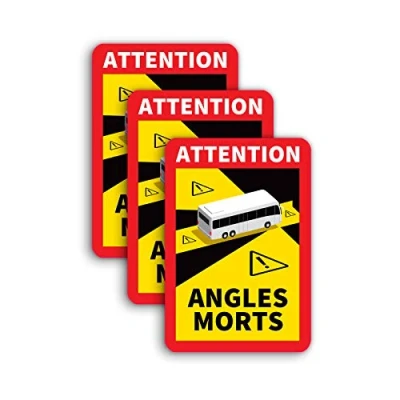 Imagen de 3 placas magnéticas Attention Angles Morts, 25 x 17 cm, para autobús y caravanas, cartel de advertencia Francia con protección UV