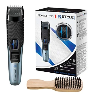 Imagen de Remington Recortadora de Barba B5 Style Series Barbero, 17 Ajustes, Inalámbrico, Autonomía 60 min, Cepillo Barba, Negro y Azul MB5001