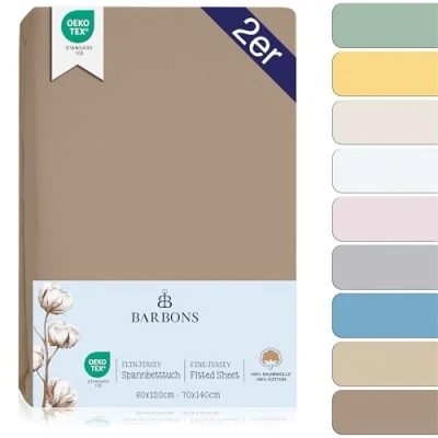 Imagen de Juego de Sábanas Bajeras para Cuna 60x120 / 70x140 Algodón 100% Certificado OEKO TEX Ajustables y Transpirables Ideal el Descanso Natural tu Bebé Topo Pack 2 60 x 120 cm 70 140