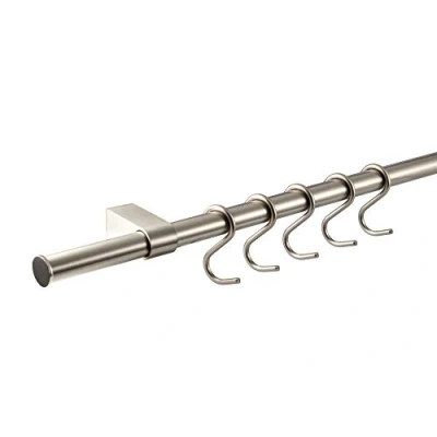 Imagen de Gedotec Design Kitchen Baranda de acero inoxidable Look longitud 600 mm con 5 ganchos en S material fijación banda cocina metal 1 juego completo
