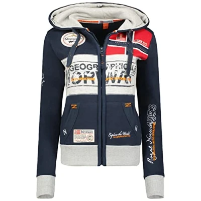 Imagen de Geographical Norway Flyer Lady Sudaderas Mujer Con Capucha Y Bolsillos Sudadera Manga Larga Chaqueta Caliente Cremallera Jersey Mujeres Primavera Verano Otoño Invierno (Marino L)