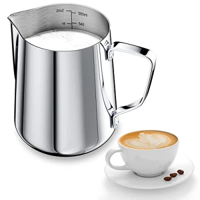 Imagen de Newaner 600ml Jarra Leche Barista 304 Acero Inoxidable, de con Marca Medición 12oz, Cafe para Capuchino, Espresso, Latte Art, Perfecta Los Amantes del Café, Plata