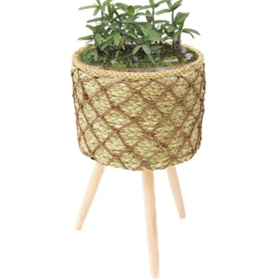 Imagen de soporte para macetero tejido, plantas de mimbre con patas macetas 3 madera flores, macetas, cesta interior