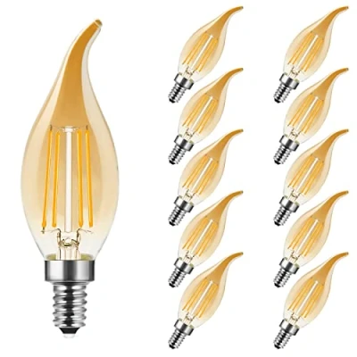 Imagen de MZYOYO [Paquete de 10] Bombillas LED con forma vela E14, casquillo 4 W, 360 lúmenes, equivalente a 30 2700 K, blanco cálido, bombilla filamento [Blanco caliente vidrio ámbar]
