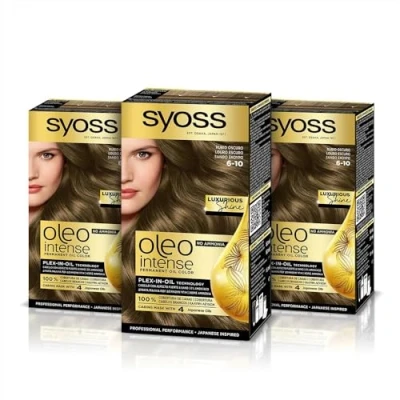 Imagen de Syoss Oleo Intense Tinte 6 10 Rubio Oscuro Coloración permanente Sin Amoníaco Cobertura profesional De canas Resultados peluquería (Pack 3)