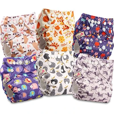 Imagen de Littles and Bloomz pañal reutilizable con bolsillo para bebé, de tela tamaño estándar, 6 pañales, FLP2 0602