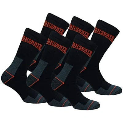 Imagen de Lonsdale 6 Pares Calcetines Trabajo Altura Media Pantorilla Punta Talón Reforzados Esponja Algodón (Negro, 39 42)