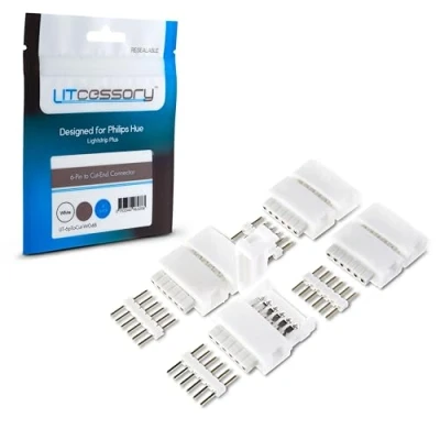 Imagen de Litcessory Conector de 6 PINES a Extremo Cortado para Philips Hue Lightstrip Plus (4 Unidades, Blanco ESTÁNDAR V3)