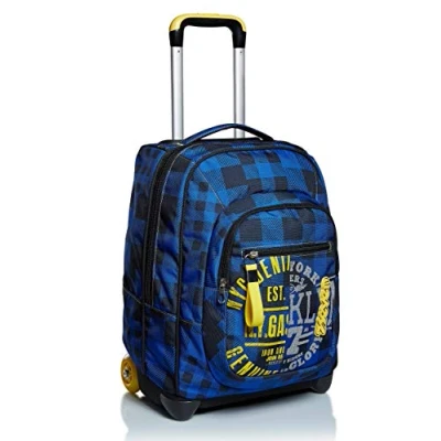 Imagen de SEVEN Mochila con Ruedas 2 en 1 CHECK, Azul Oscuro Bolsa Escolar Carro, Crossover System para Niños y Adolescentes Bolsillo Interior Organizador
