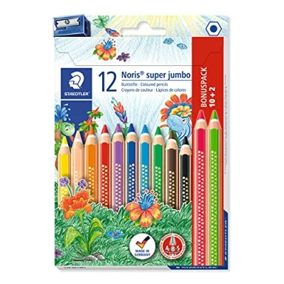 Imagen de STAEDTLER Noris Club 129 NC12P1. Lápiz jumbo de diseño triangular. 12 lapiceros colores variados y un sacapuntas