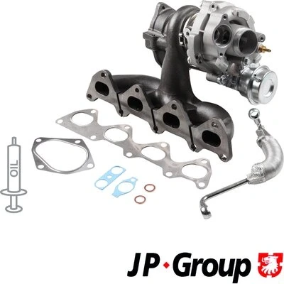 Imagen de JP GROUP 1117800410 Turbocompresor de gases escape incl. kit juntas, con tubería entrada aceite VOLKSWAGEN: Golf 5, Touran I