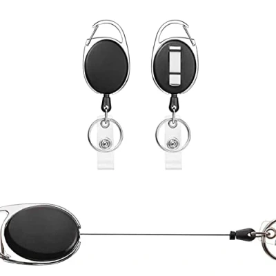 Imagen de Llavero Retractil,2 Piezas Extensible Retractil, Para Porta Tarjetas Identificativas, Tarjetas,funda tarjeta identificación portatarjetas colgante (Negro 2 Piezas)