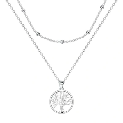 Imagen de J.MUEN Mujer Arbol de la vida Collar Plata Ley 928 para Doble Cadena con Cuentas,Originales Regalos Feliz Cumpleaños Mujeres
