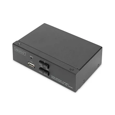 Imagen de DIGITUS KVM Switch HDMI Pantalla única de 2 puertos PC 1 Monitor 1x Ratón, Teclado y Audio para Ordenadores UHD 4K@30Hz (3840 x 2160p) Conmutador Hot Key USB 2.0 Hub Negro