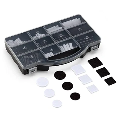 Imagen de Navaris Almohadillas de fieltro adhesivas para muebles Caja con 216x protector adhesivo suelo patas sillas pata mesa Blanco y negro