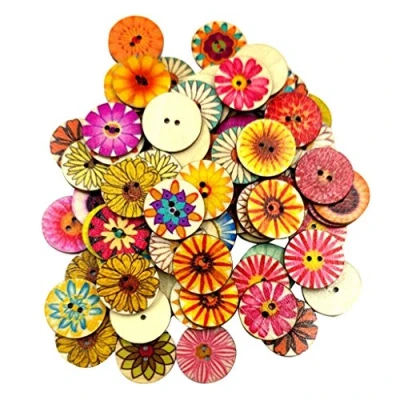 Imagen de 100 botones de madera colores surtidos, 2 agujeros, para costura, 20 mm