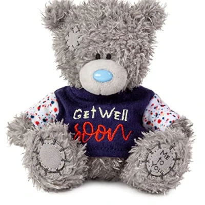 Imagen de Me to You Tatty Teddy Get Well Soon Oso de Peluche (10 cm), colección Oficial You, Gris, Blanco, Azul, 4