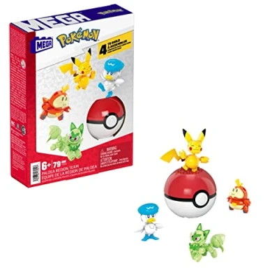 Imagen de MEGA Construx Pokémon Equipo región Paldea 4 Personajes 79 Bloques de construcción, Juguete +6 años (Mattel HPX92)