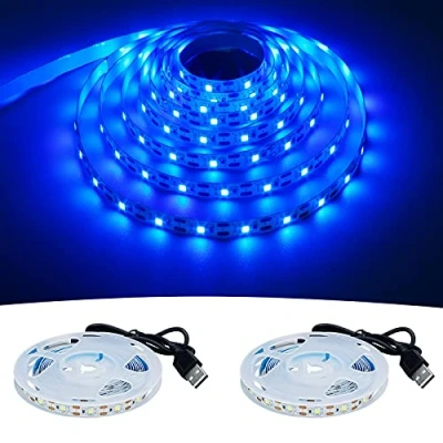 Imagen de GOMING Tira LED USB 5V Azul 460nm 120LED/2M 2835 SMD 4M (2m x 2Piezas) No Impermeable IP20 Luces para DIY Gabinete, Armario y más