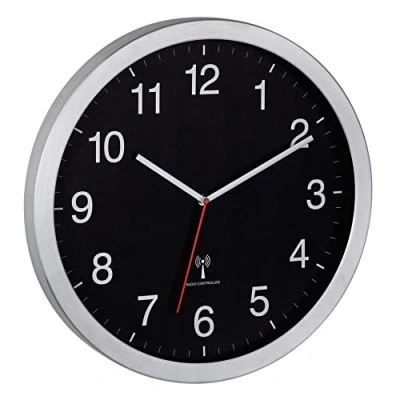 Imagen de TFA Dostmann Reloj de Pared XL, 60.3545.01, analógico, fácil Leer, con segundero, Color Negro y Plateado, 400 x 50 mm