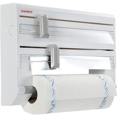 Imagen de Leifheit portarrollos de pared Parat ComfortLine para 3 rollos, porta rollos con cuchillas un corte limpio, cocina plástico