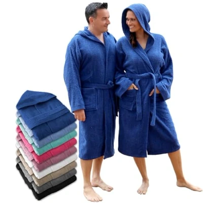 Imagen de LEBENGOOD Albornoz Hombre Unisex Capucha 100% Algodón Rizo Americano 400 gr, Bolsillos, Bata Suave, Toalla Ducha Mujer (hombre.Capucha Azulon 3XL)