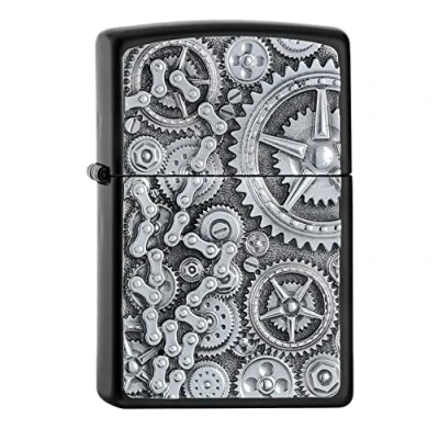 Imagen de ZIPPO Diseño de Engranaje Black Matte Emblem Attached Mechero, rellenable, en una Caja Regalo halta Calidad