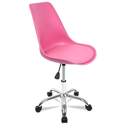 Imagen de Silla de escritorio u oficina sin reposabrazos con diseño moderno y ergonómico asiento acolchado altura regulable base cromada ruedas giratorias silenciosas ideal hogar Estudio Comedor