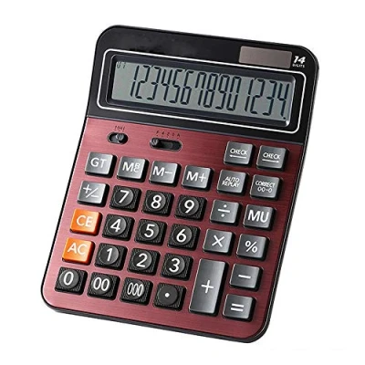 Imagen de Mengshen Calculadora Sobremesa grande Bateria Solar Comercial de función estándar Doble Potencia con Pantalla LCD 14 dígitos Conveniente para Oficina y hogar