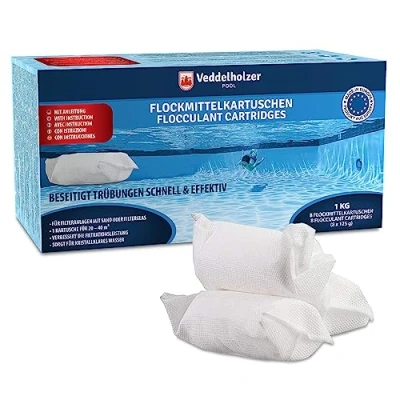 Imagen de Veddelholzer 1 kg Floculante Piscina Cartuchos 8 x 125g para Sistemas de Filtro Arena y Vidrio. Piscinas como limpiafondos, Cuidado Piscinas, Accesorios