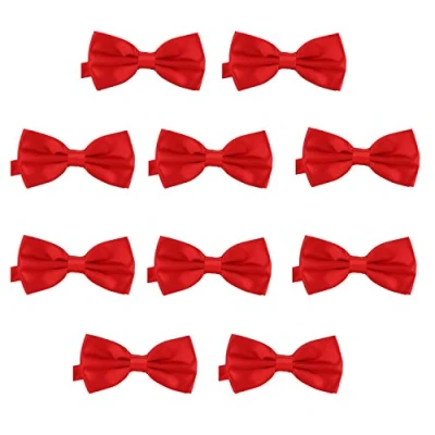 Imagen de DonDon Set de 10 Pajarita para hombre 12 x 6 cm ajustable y lista usar Rojo