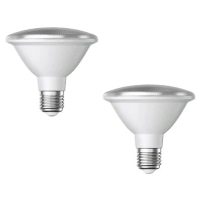 Imagen de ledscom.de 2 piezas Bombilla LED E27, PAR30 cuello corto, blanco (4200 K), 13 W, 1025lm, 43, espejo reflector (plateado)