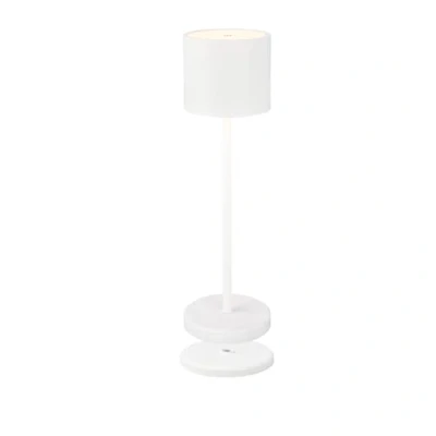 Imagen de Briloner lámpara LED de sobremesa inalámbrica IP44 con estación carga, regulable gradualmente, batería recargable y fuente luz intercambiable, mesilla noche, 39,5x12,5 cm,blanco
