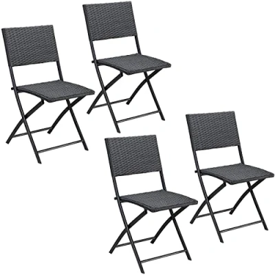 Imagen de CASARIA Set 4X Sillas Poliratán Plegables Resistentes 120kg Fácil Guardar Transportable Intemperie