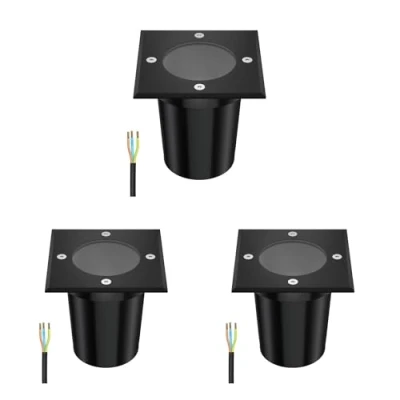 Imagen de ledscom.de 3 piezas Lámpara empotrable de suelo RELI para exteriores, IP67, negra, angular, 11 x 11cm, 1x GU10 máx. 15W
