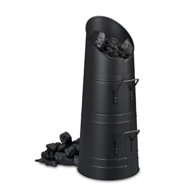 Imagen de Relaxdays Cubo de Carbón 12 litros, Recipiente para Pellets con 2 Asas, Recogedor Cenizas Chimenea, Metal, Negro, Hierro, 56 x 27,5 23 cm