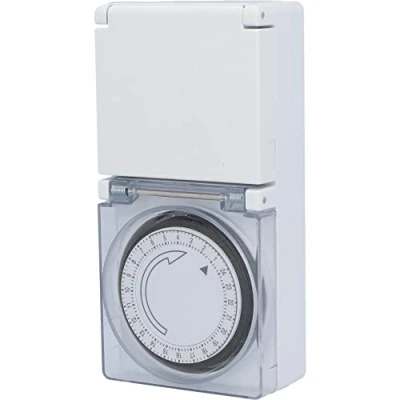 Imagen de UNITEC Temporizador de día mecánico para Exteriores IP44, analógico, Blanco, 15 Minutos Distancia Ajustable