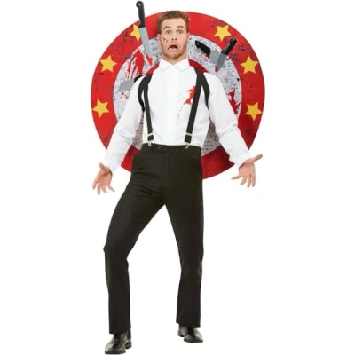Imagen de Smiffys Disfraz de lanzador cuchillos, Deluxe, Rojo y blanco, con camisa, diana cuchillos velcro