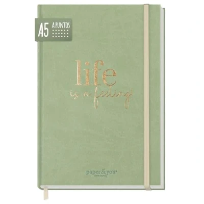 Imagen de paper&amp;you® Bullet Journal punteado A5 con banda elástica [corcho] 156 páginas cuaderno punteado, diario sostenible &amp; climáticamente neutro